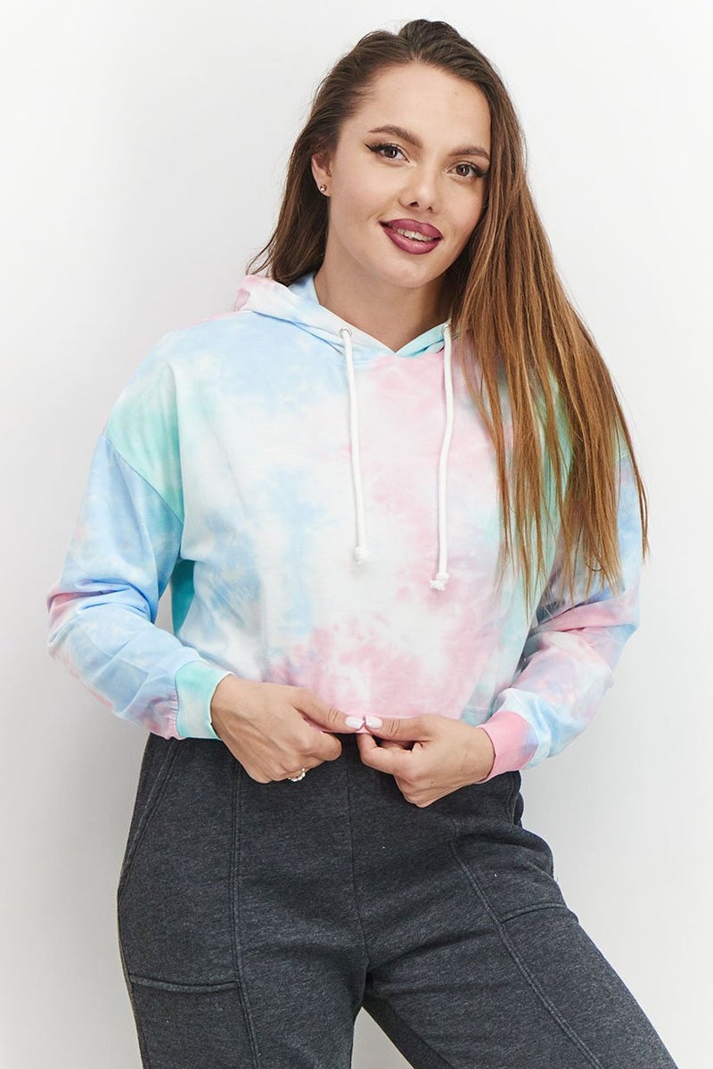 XOXO Women Sportswear Fit Training Crop Hoodie, Blue - Image 1