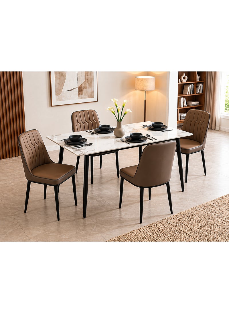 SUNLIT HOME 4-Seater Ceramic Dining Table Set with Upholstered Chairs, Modern Marble Effect Dining Table and 4 Cushioned Dining Chairs - Image 2