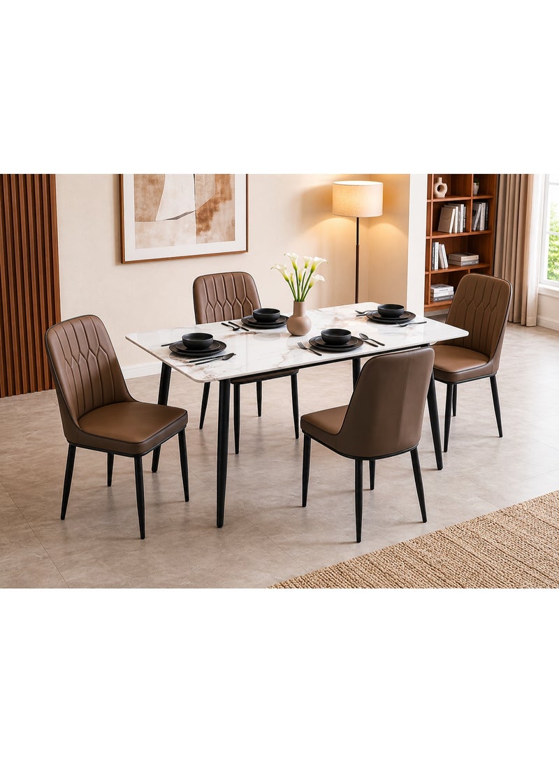 SUNLIT HOME 4-Seater Ceramic Dining Table Set with Upholstered Chairs, Modern Marble Effect Dining Table and 4 Cushioned Dining Chairs - Image 1