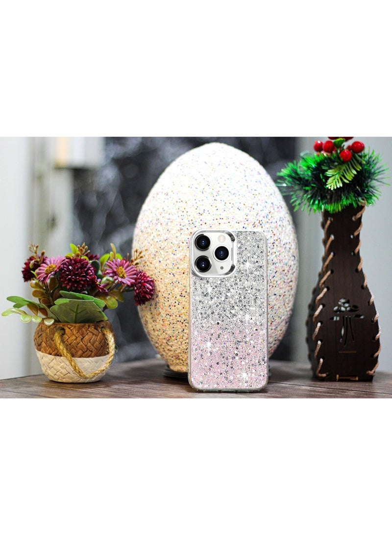 Compatible with Apple iPhone 11 Case, Clear Glitter Bling Sparkly, Soft TPU Frame Bumper, Hard-Back Cover for Women & Girls, Transparent Protective Phone Case (White Pink) - Image 3