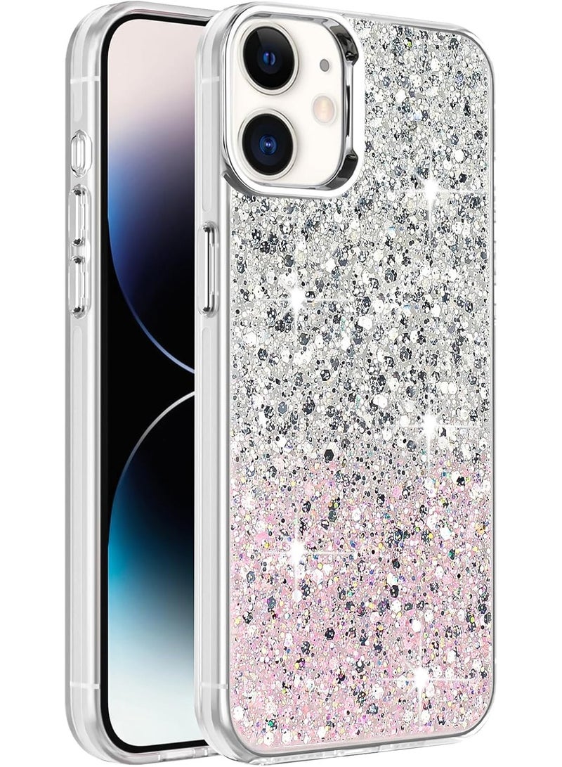 Compatible with Apple iPhone 11 Case, Clear Glitter Bling Sparkly, Soft TPU Frame Bumper, Hard-Back Cover for Women & Girls, Transparent Protective Phone Case (White Pink) - Image 2