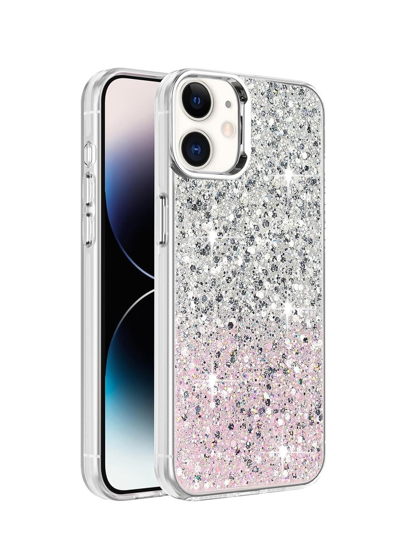 Compatible with Apple iPhone 11 Case, Clear Glitter Bling Sparkly, Soft TPU Frame Bumper, Hard-Back Cover for Women & Girls, Transparent Protective Phone Case (White Pink) - Image 1