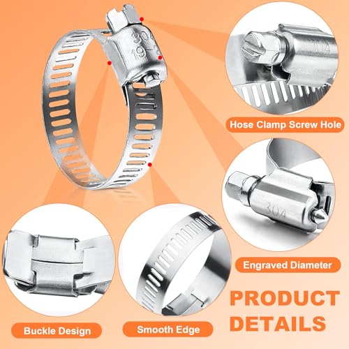 Camtek 100PCS Hose Clamps, Camtek Stainless Steel Adjustable 6-44mm Range Worm Gear Hose Clamp Duct Clamp Pipe Clamp Fuel Line Clamp for Plumbing, Automotive and Mechanical Applications Assortment Kit - Image 3