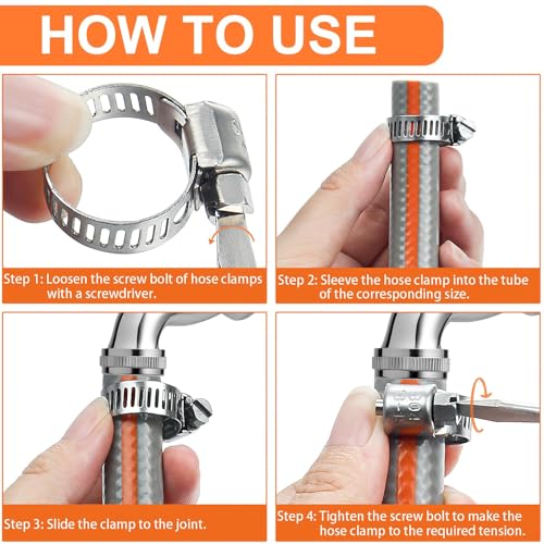 Camtek 100PCS Hose Clamps, Camtek Stainless Steel Adjustable 6-44mm Range Worm Gear Hose Clamp Duct Clamp Pipe Clamp Fuel Line Clamp for Plumbing, Automotive and Mechanical Applications Assortment Kit - Image 5