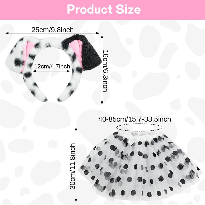 TORIHIKI 2 Pcs Spotted Dog Costume Set - Dalmatian Dog Ears Headband & Tutu for Animal Costume Theme Party - Image 2