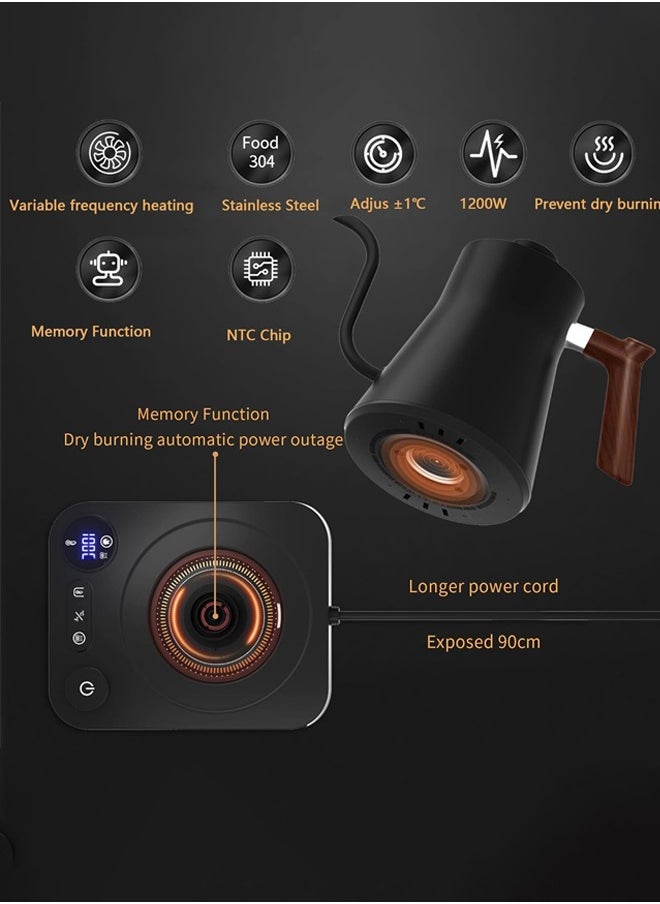 Joshberg - Electric Gooseneck Kettle,304 Stainless Steel Coffee Kettle with Temperature Control Presets,Quick Heating & Automatic Shut Off Electric Tea Pot for Pour Over Coffee,Brew Tea,Boil Water,0.9L,1200w - Image 1