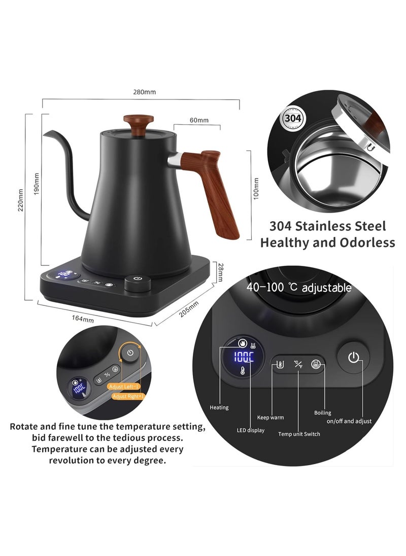 Joshberg - Electric Gooseneck Kettle,304 Stainless Steel Coffee Kettle with Temperature Control Presets,Quick Heating & Automatic Shut Off Electric Tea Pot for Pour Over Coffee,Brew Tea,Boil Water,0.9L,1200w - Image 1