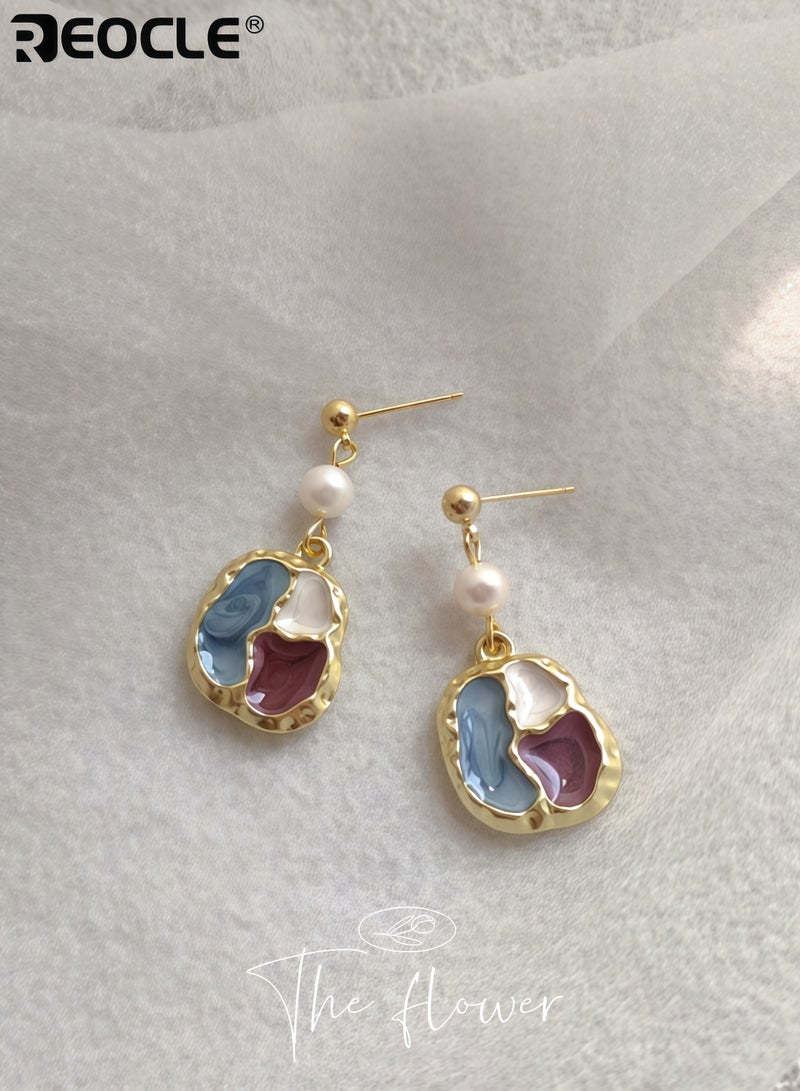 ريوكل أقراط نسائية من الفضة الاسترليني بتصميم غير منتظم مع لمسة من اللؤلؤ - مجوهرات مصنوعة يدويًا للارتداء الأنيق للنساء - Image 3