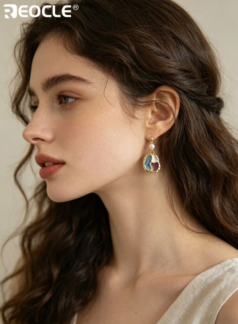 REOCLE Women’s Sterling Silver Drop Earrings with Irregular Shape Design Pearl Accent Jewelry with Artisan Craft for Women’s Elegant Wear - Image 1