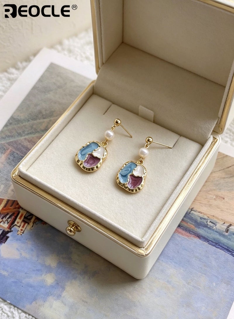 REOCLE Women’s Sterling Silver Drop Earrings with Irregular Shape Design Pearl Accent Jewelry with Artisan Craft for Women’s Elegant Wear - Image 2