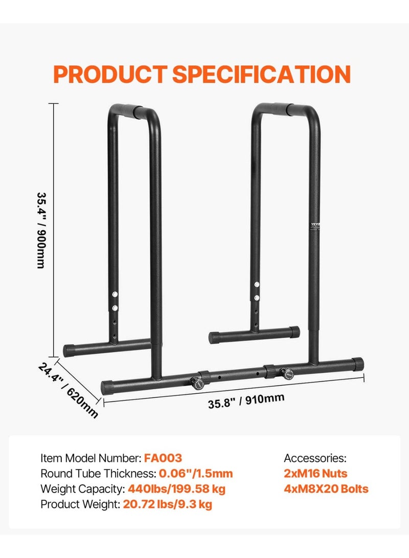 WALALLA 80-90cm Height Adjustable, 200kg Load Capacity, Heavy Duty Parallette Push Up Stand, Fitness Workout Dipping Bar Station Stabilizer, Parallel Bars for Strength Training Home Gym - Image 2