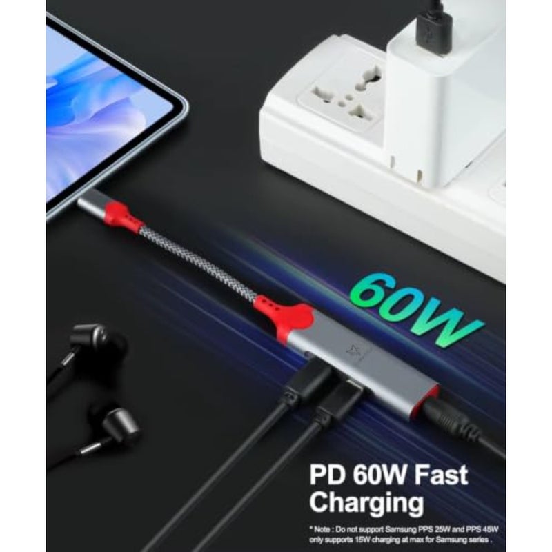 موزع USB من النوع C 3 في 1 مع شحن 60 وات للألعاب المحمولة - Image 3