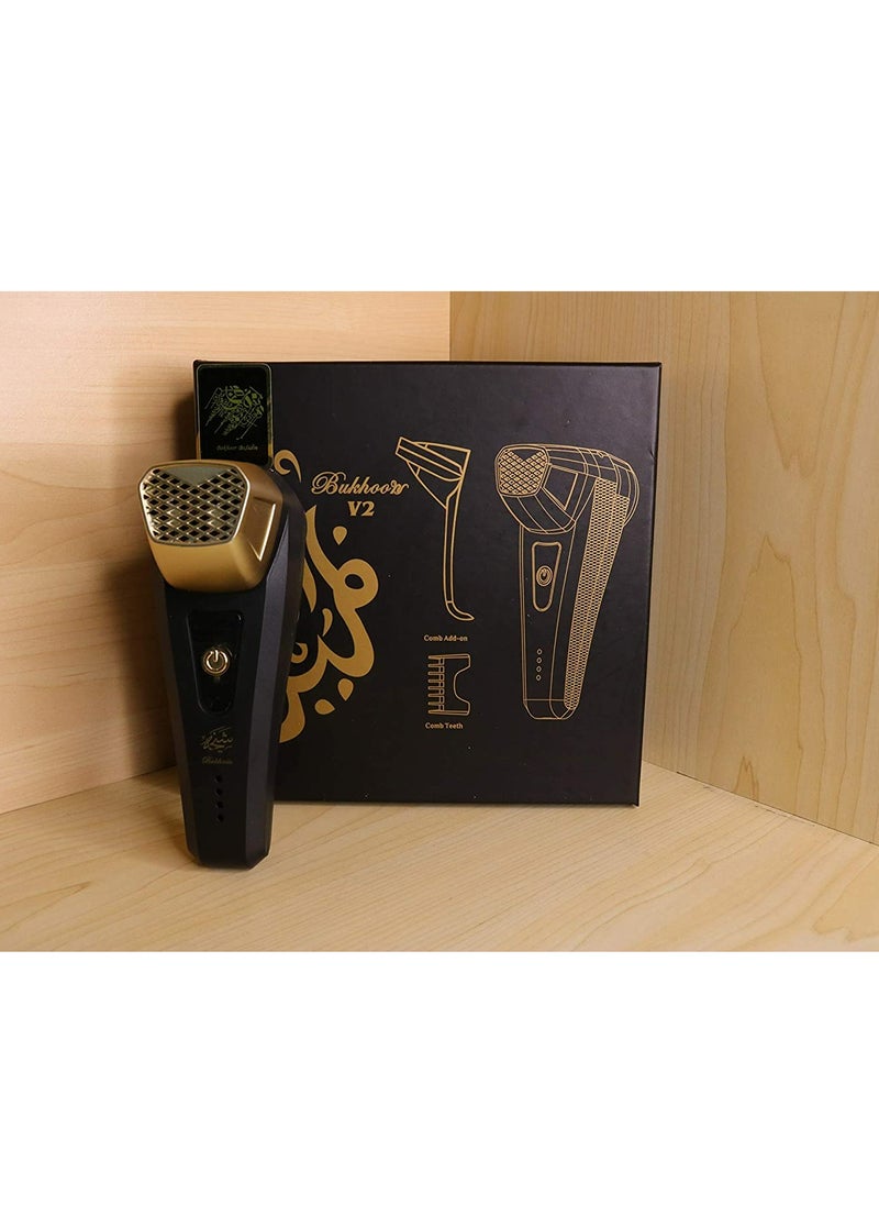 USB Charging Electric Bakhoor Incense Dukhoon Burner X004 for Hair with Comb V2 (Black)