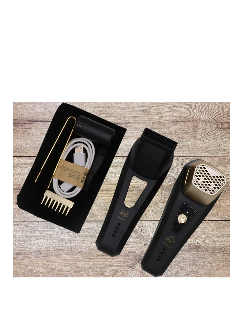 USB Charging Electric Bakhoor Incense Dukhoon Burner X004 for Hair with Comb V2 (Black)