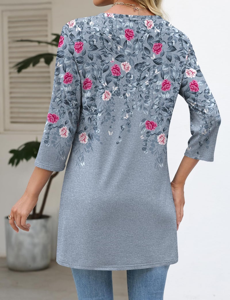 Rapbin Summer Clothes Long Shirts for Leggings Women 3/4 Sleeve Tops Summer Tops Trendy Work Blouses for Women Office - Image 4