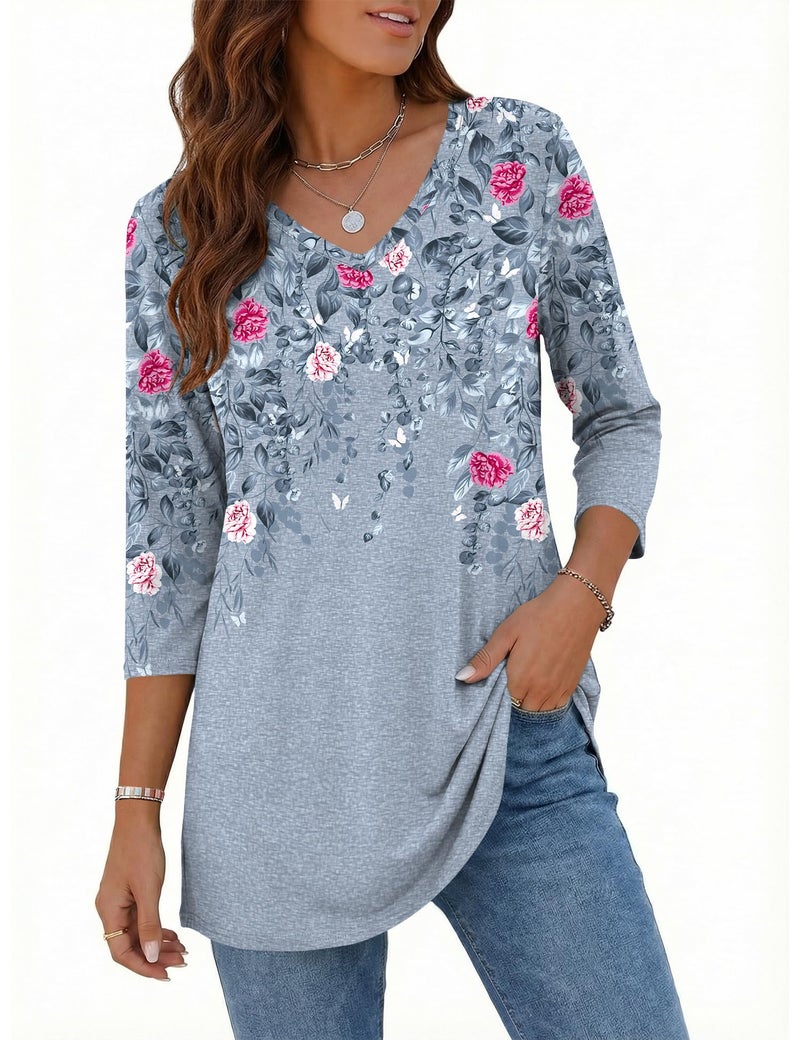 Rapbin Summer Clothes Long Shirts for Leggings Women 3/4 Sleeve Tops Summer Tops Trendy Work Blouses for Women Office - Image 1
