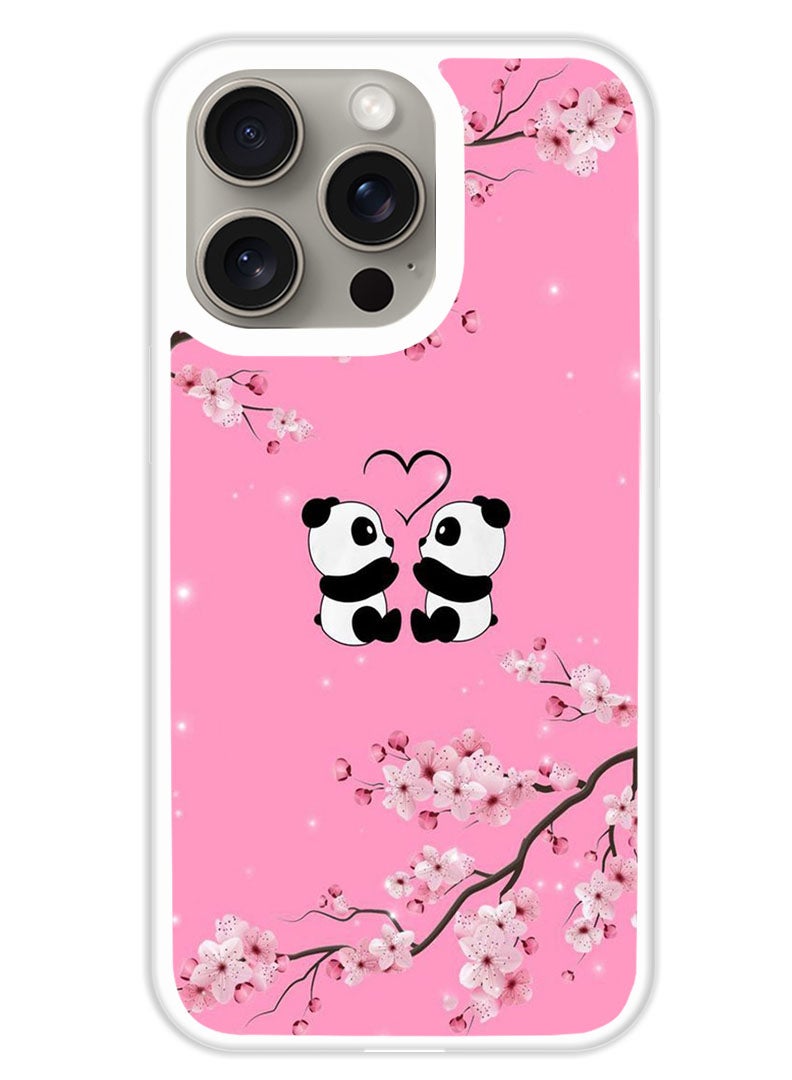 Theodor Protective Case Cover For APPLE IPHONE 15 Pro Two Small Pandas (White Bumper) - Image 1