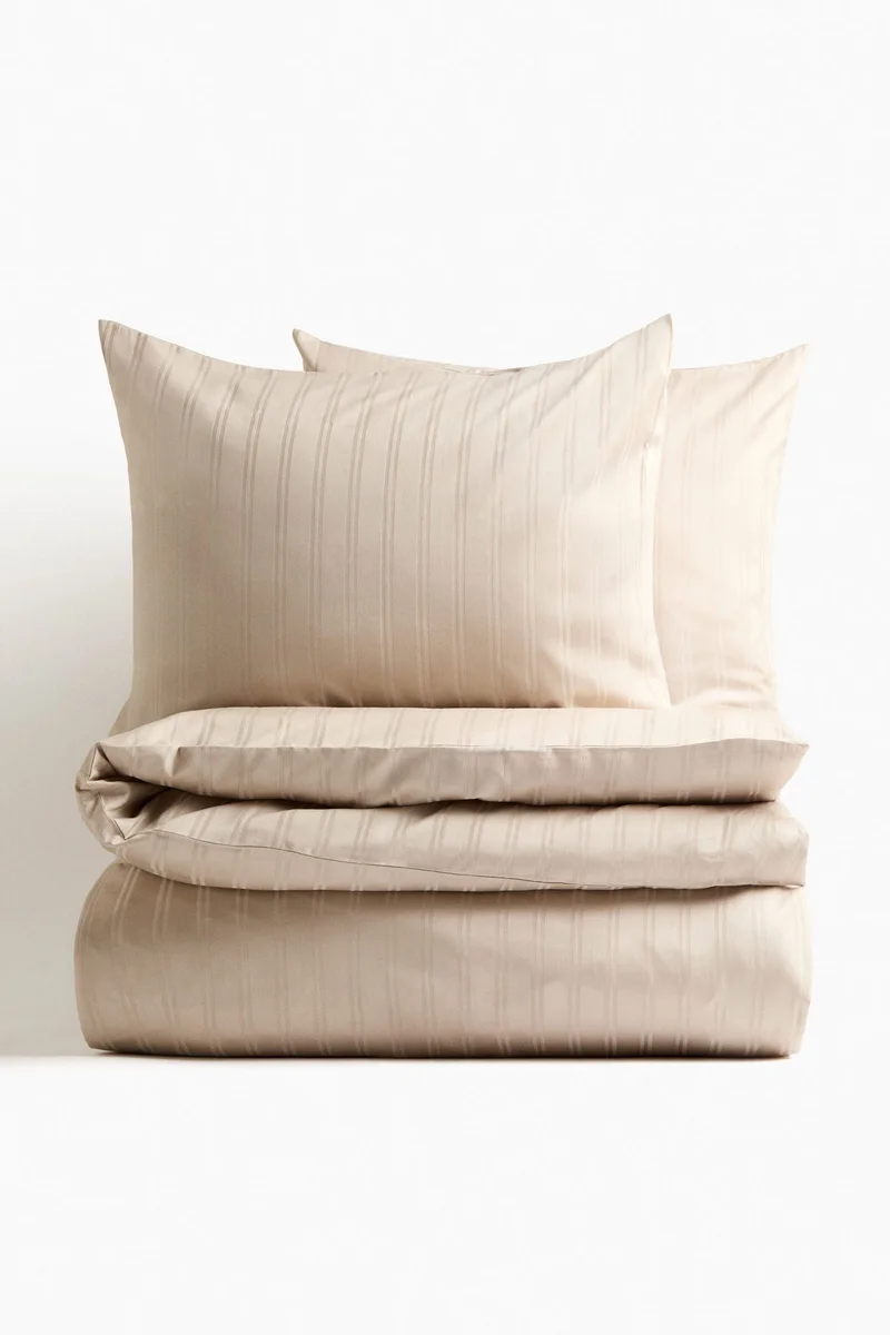 اتش اند ام طقم غطاء لحاف مقاس دبل/ كينج من قطن الساتين