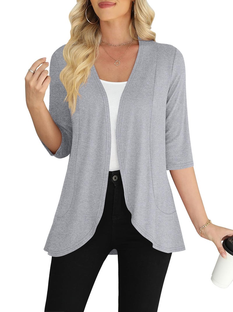Yincro Women's 3/4 Sleeve Cardigan Casual Lightweight Soft Open Front Cardigans (Light Gray, XL) - Image 1