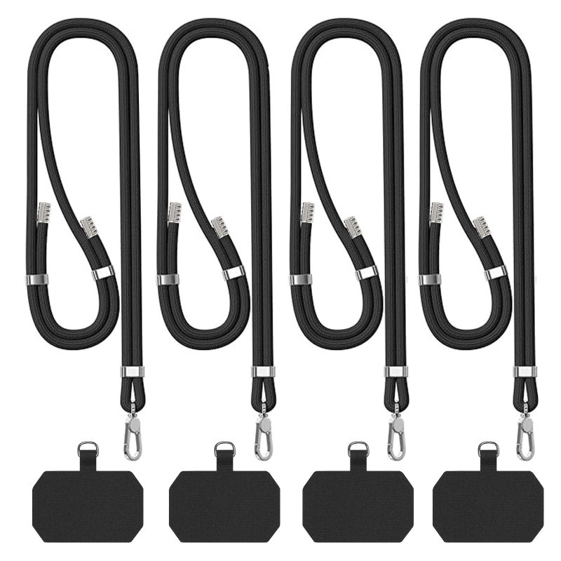 POHFP 4 Sets Black Cell Phone Lanyard, Adjustable Crossbody Cell Phone Lanyard, Adjustable Anti Theft Phone Strap, Neck Lanyard for Keys ID Badges Phones Wallet etc. (No Phone Case - Image 1