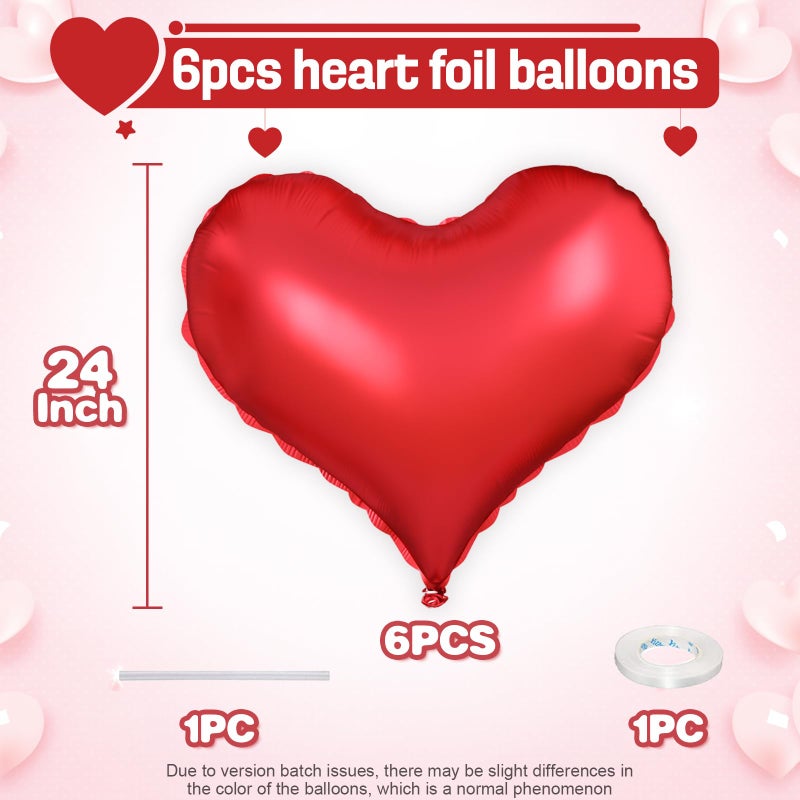 Vibzox Red Heart Balloons,6Pcs 24 Inch Large Red Heart Foil Balloons for Valentine's Day Birthday Wedding Engagement Bridal Showers Anniversary Party Decorations - Image 2