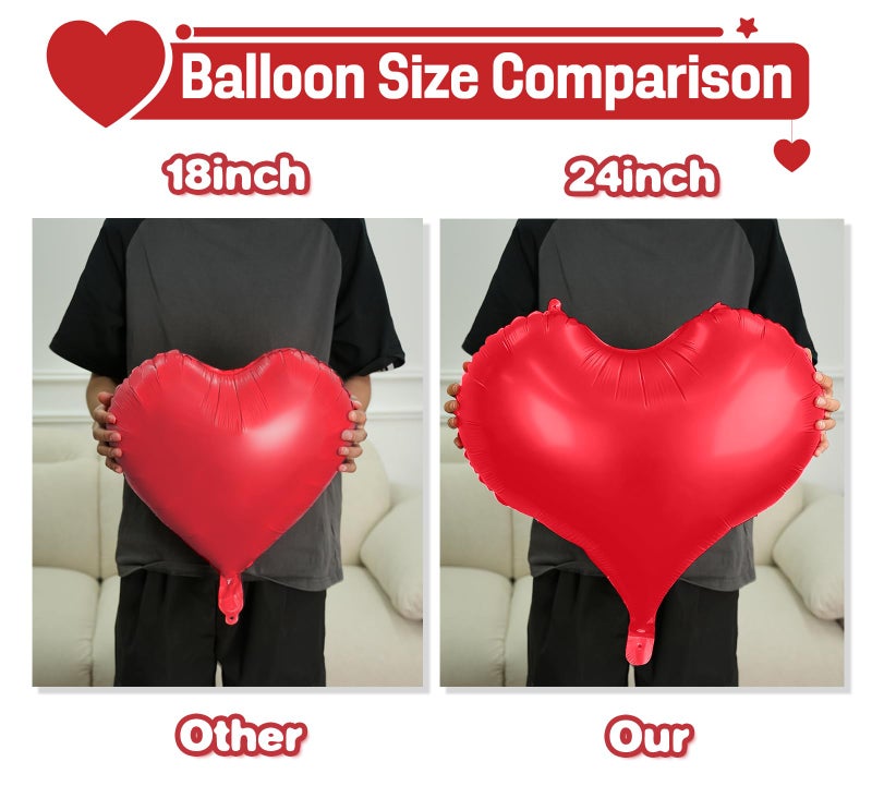 Vibzox Red Heart Balloons,6Pcs 24 Inch Large Red Heart Foil Balloons for Valentine's Day Birthday Wedding Engagement Bridal Showers Anniversary Party Decorations - Image 3