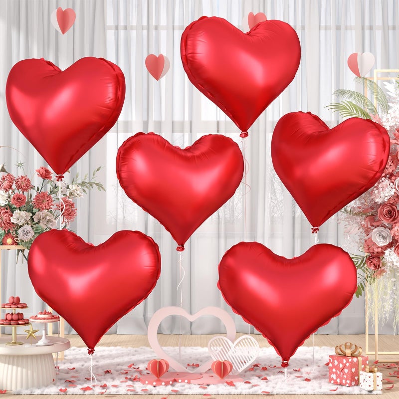 Vibzox Red Heart Balloons,6Pcs 24 Inch Large Red Heart Foil Balloons for Valentine's Day Birthday Wedding Engagement Bridal Showers Anniversary Party Decorations - Image 1