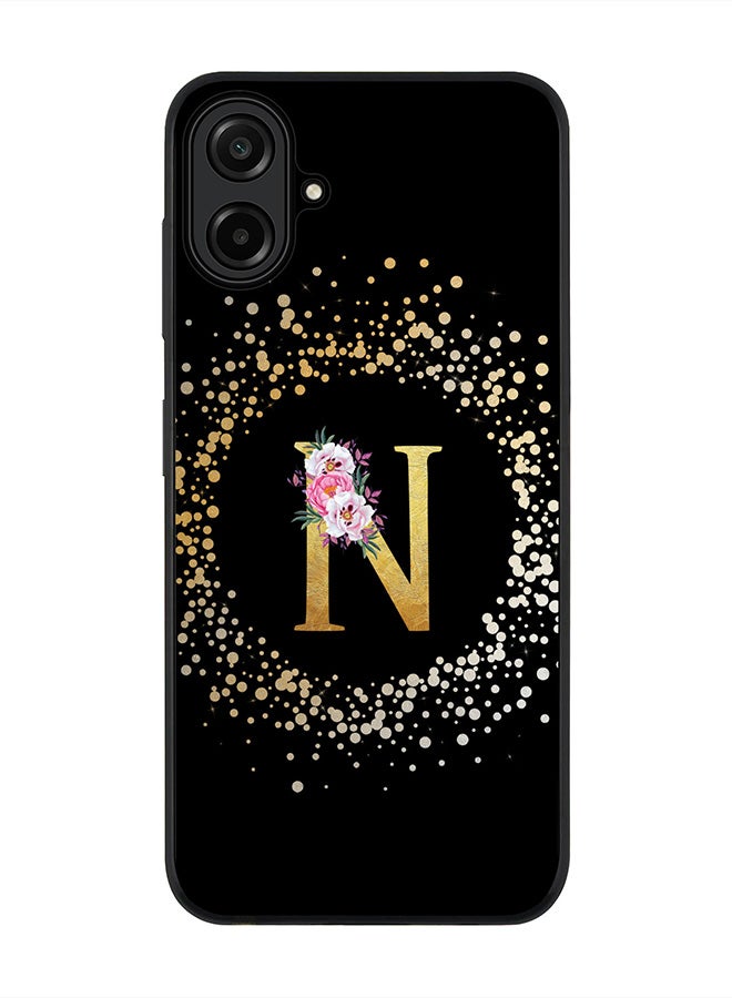 Stylizedd For Samsung Galaxy A07 4G Case,Slim fit Camera Protection, Shockproof Thin Phone cover  - Custom Monogram Floral - N ( Black )