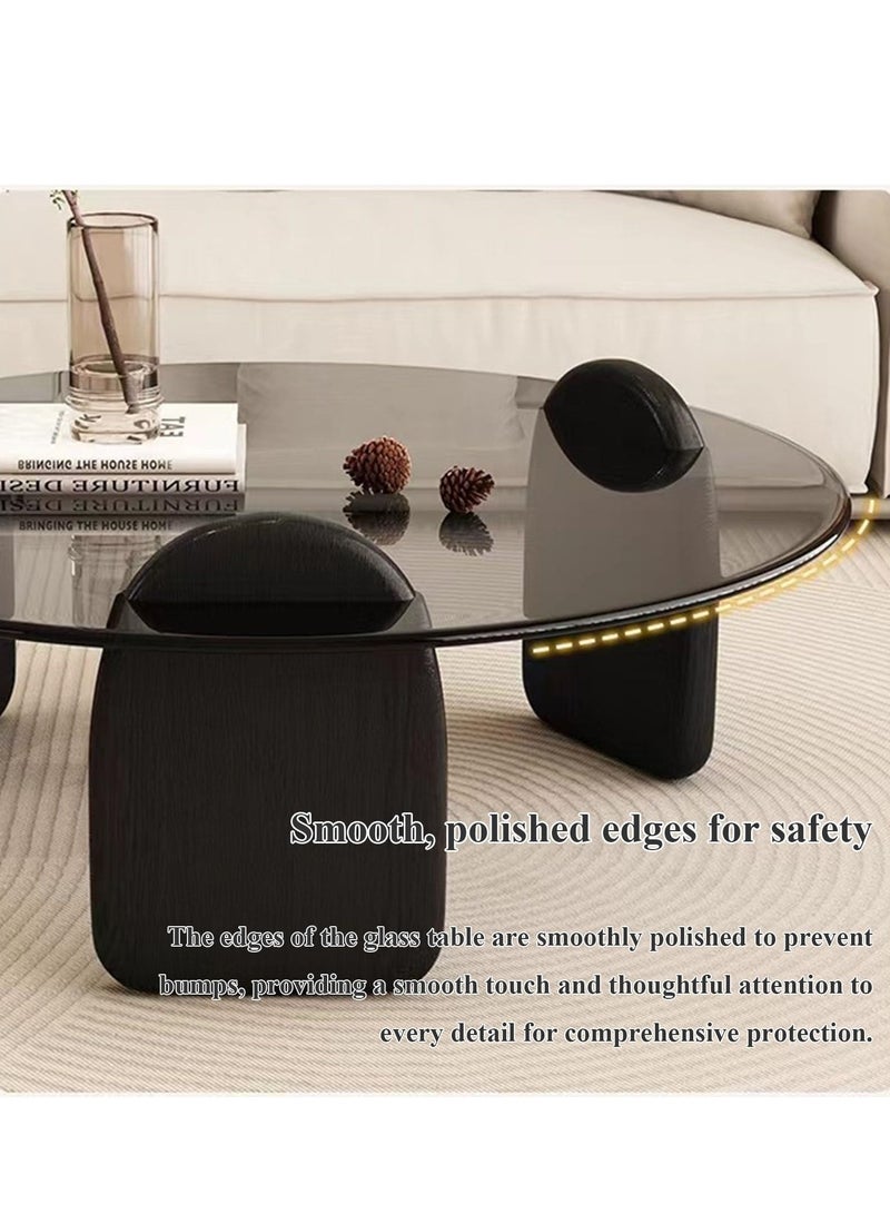 XiuWoo Modern Luxury Round Coffee Table Set, Glass Coffee Tables, Tempered Glass, Smooth Edges, 3cm Thick Frame, Large 80cm & Small 50cm Coffee Tables, Applicable to living room, Black  - Image 4