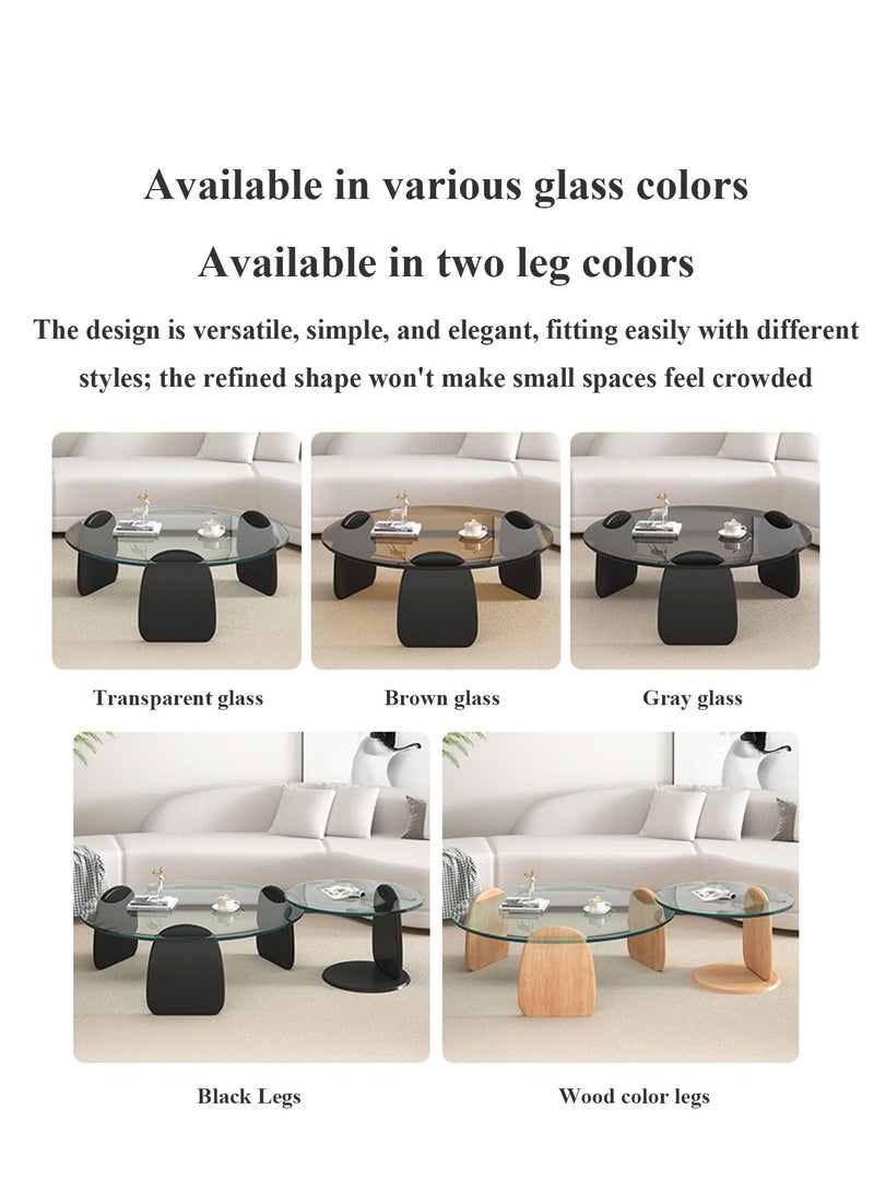 XiuWoo Modern Luxury Round Coffee Table Set, Glass Coffee Tables, Tempered Glass, Smooth Edges, 3cm Thick Frame, Large 80cm & Small 50cm Coffee Tables, Applicable to living room, Black  - Image 5