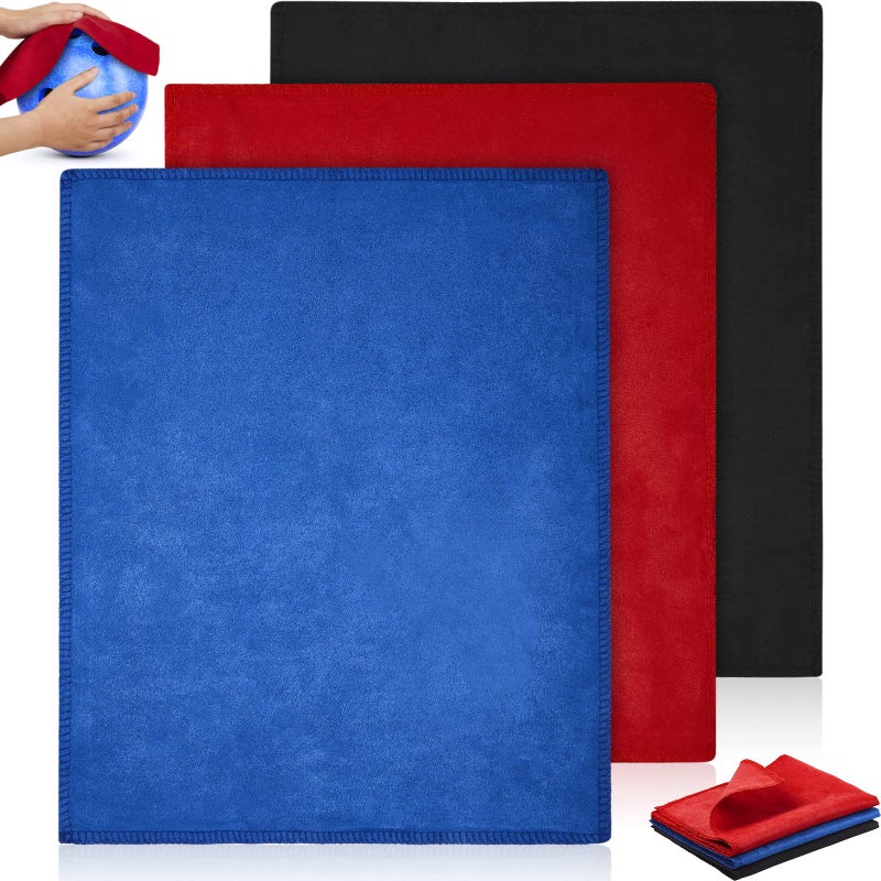 Patelai 3 Pcs Bowling Ball Shammy Bowling Ball Towel Pad Accessories for Cleaning12 x 10 InchesRoyal Blue Red and Black