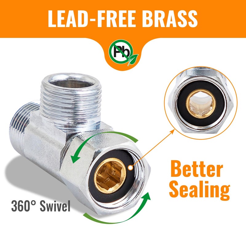 SUNGATOR 3/8 Inch Compression Tee, 3 Way Water Line Splitter, Add-A-Tee Valve 3/8 Inch Inlet x 3/8" Outlet x 3/8â€ Outlet, No Lead Brass Compression Splitter (2-Pack) - Image 4