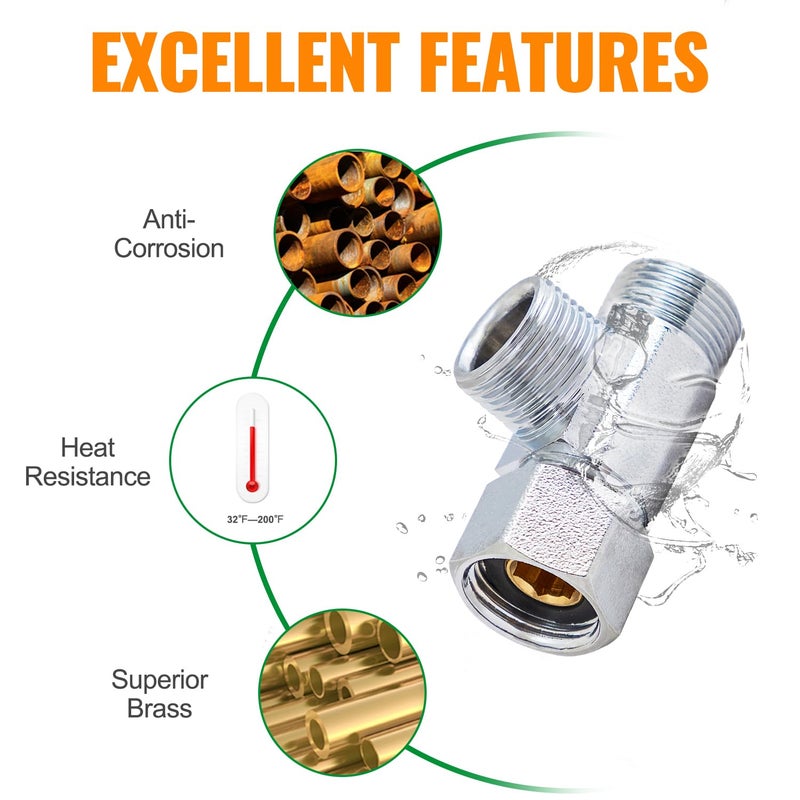 SUNGATOR 3/8 Inch Compression Tee, 3 Way Water Line Splitter, Add-A-Tee Valve 3/8 Inch Inlet x 3/8" Outlet x 3/8â€ Outlet, No Lead Brass Compression Splitter (2-Pack) - Image 5