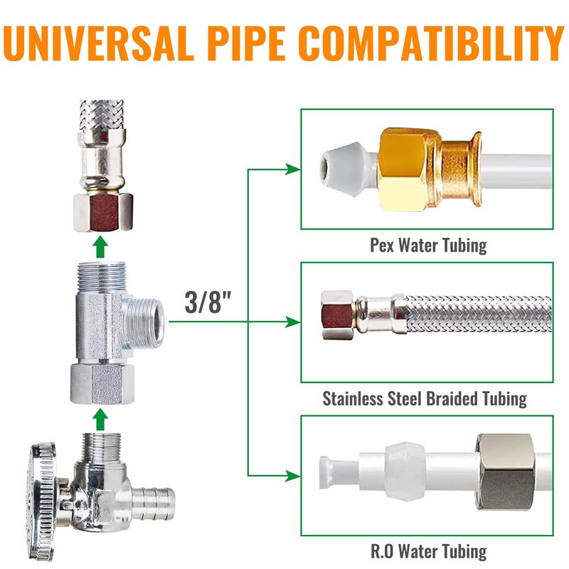SUNGATOR 3/8 Inch Compression Tee, 3 Way Water Line Splitter, Add-A-Tee Valve 3/8 Inch Inlet x 3/8" Outlet x 3/8â€ Outlet, No Lead Brass Compression Splitter (2-Pack) - Image 3
