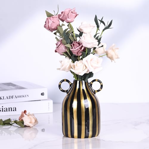 oliruim Ceramic Black and Gold Hand-Painted Striped Decorative Vase for Modern Bohemian Pampas Grass Decoration, Dining Table Centerpiece, Tabletop, Living Room, Home Decor Aesthetics (C) - Image 2