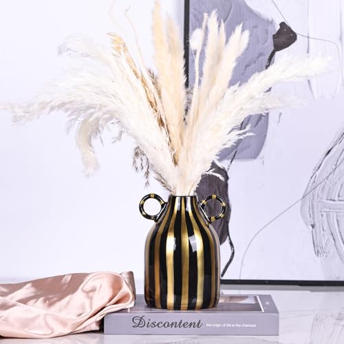 oliruim Ceramic Black and Gold Hand-Painted Striped Decorative Vase for Modern Bohemian Pampas Grass Decoration, Dining Table Centerpiece, Tabletop, Living Room, Home Decor Aesthetics (C) - Image 4