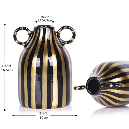 oliruim Ceramic Black and Gold Hand-Painted Striped Decorative Vase for Modern Bohemian Pampas Grass Decoration, Dining Table Centerpiece, Tabletop, Living Room, Home Decor Aesthetics (C) - Image 3