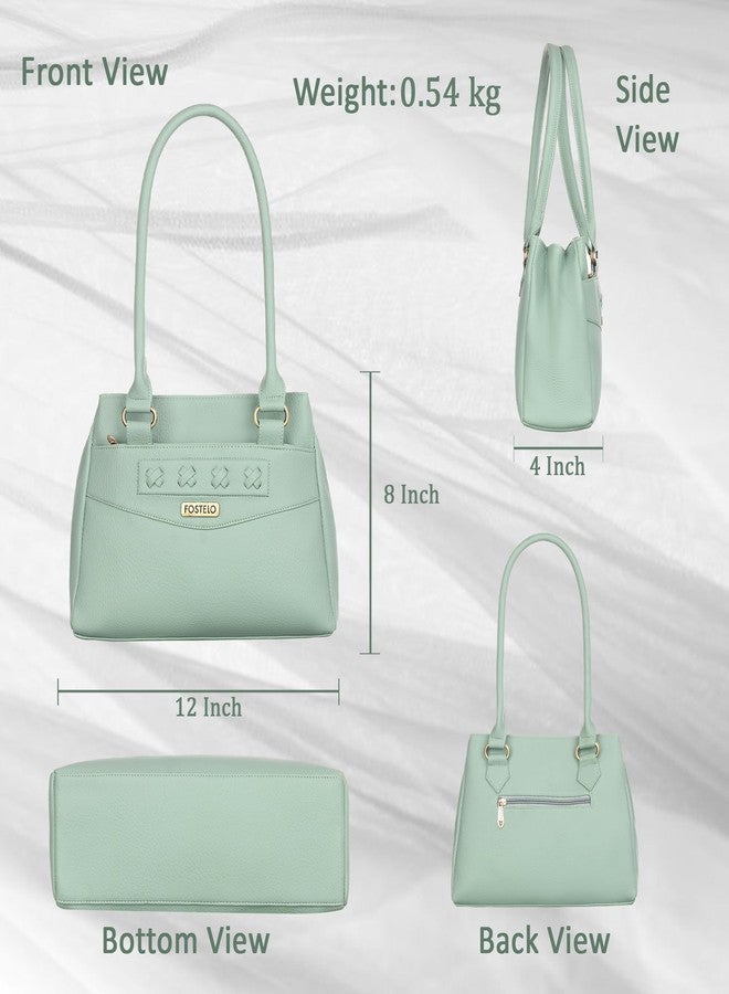 Fostelo Women's Maria Satchel Tote Handbag for Women | Ladies Purse | Stylish Shoulder Bag | Gift For Women | Pista - Image 3