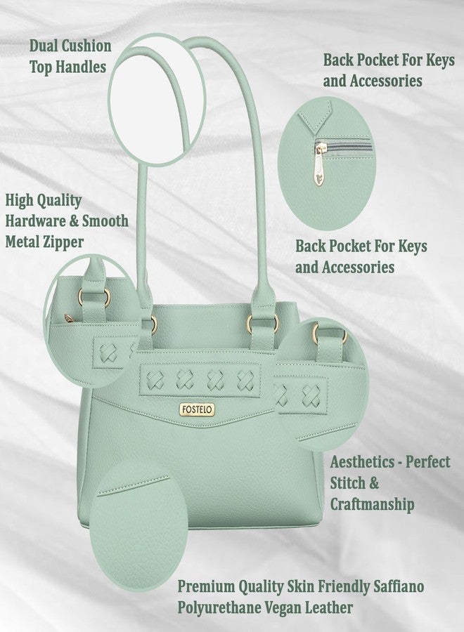 Fostelo Women's Maria Satchel Tote Handbag for Women | Ladies Purse | Stylish Shoulder Bag | Gift For Women | Pista - Image 2