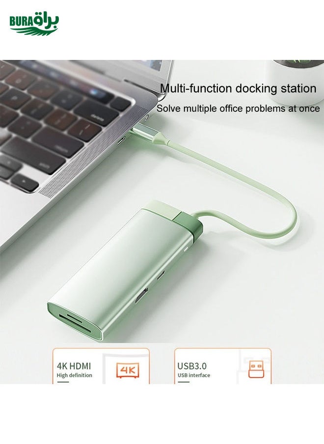 BURAQ - BS7A 7 In 1 Type-C Docking Station Multi-Function USB Hub Docking Station Converter(Pink) - Image 1