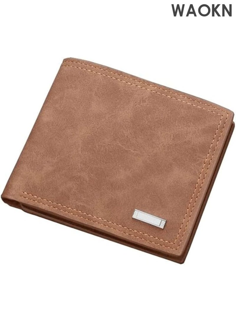 WAOKN Men's leather material wallet, designed in a fashionable, simple, versatile retro style, large capacity short wallet, portable wallet, multi card large capacity wallet, portable, durable and wear-resistant wallet. - Image 1