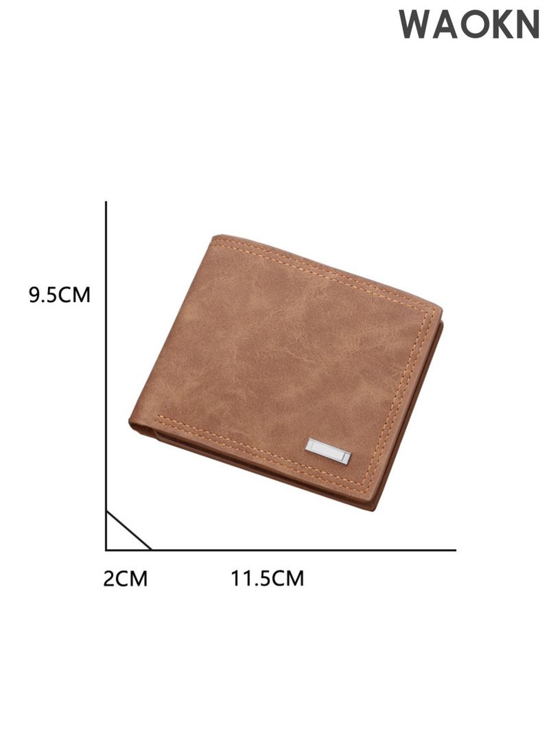 WAOKN Men's leather material wallet, designed in a fashionable, simple, versatile retro style, large capacity short wallet, portable wallet, multi card large capacity wallet, portable, durable and wear-resistant wallet. - Image 3