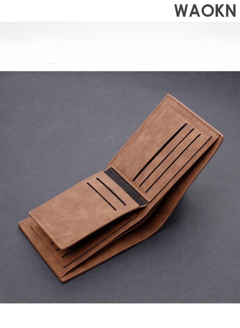 WAOKN Men's leather material wallet, designed in a fashionable, simple, versatile retro style, large capacity short wallet, portable wallet, multi card large capacity wallet, portable, durable and wear-resistant wallet. - Image 5