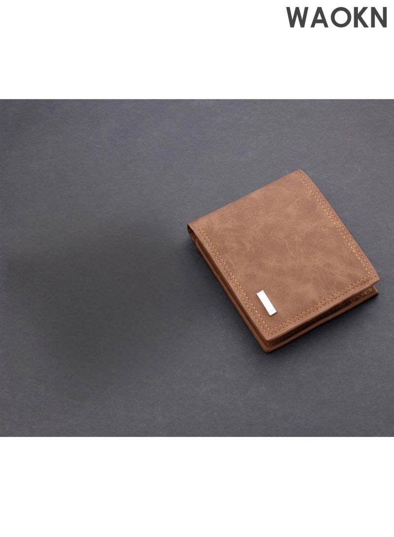 WAOKN Men's leather material wallet, designed in a fashionable, simple, versatile retro style, large capacity short wallet, portable wallet, multi card large capacity wallet, portable, durable and wear-resistant wallet. - Image 4