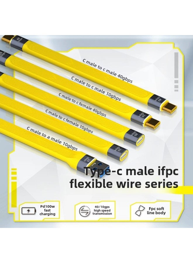 Spot QC4 Line PD Fast Charging Line Type-C Mobile Phone Data Line Laptop Hard Disk USB Soft Board Short Line-Color:A Mother-C Male 10GB Yellow Flexible Board Line - Image 2
