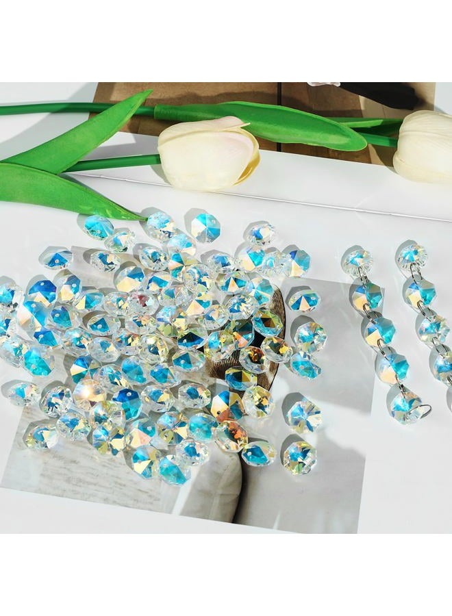 WASTROYAL 240Pcs Prism Bead Set 150 14mm Crystal Glass Octagon Beads Bulk AB Color Chandelier Replacement Connector Suncatcher Spacer Bead for DIY Lamp Hanging Ornament Pendant Jewelry (AB Color) - Image 2