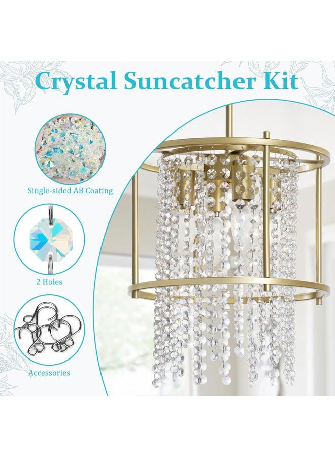 WASTROYAL 240Pcs Prism Bead Set 150 14mm Crystal Glass Octagon Beads Bulk AB Color Chandelier Replacement Connector Suncatcher Spacer Bead for DIY Lamp Hanging Ornament Pendant Jewelry (AB Color) - Image 4