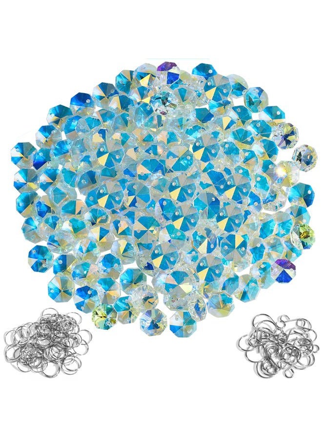 WASTROYAL 240Pcs Prism Bead Set 150 14mm Crystal Glass Octagon Beads Bulk AB Color Chandelier Replacement Connector Suncatcher Spacer Bead for DIY Lamp Hanging Ornament Pendant Jewelry (AB Color) - Image 1