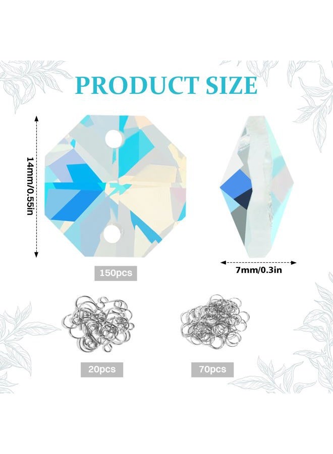 WASTROYAL 240Pcs Prism Bead Set 150 14mm Crystal Glass Octagon Beads Bulk AB Color Chandelier Replacement Connector Suncatcher Spacer Bead for DIY Lamp Hanging Ornament Pendant Jewelry (AB Color) - Image 3