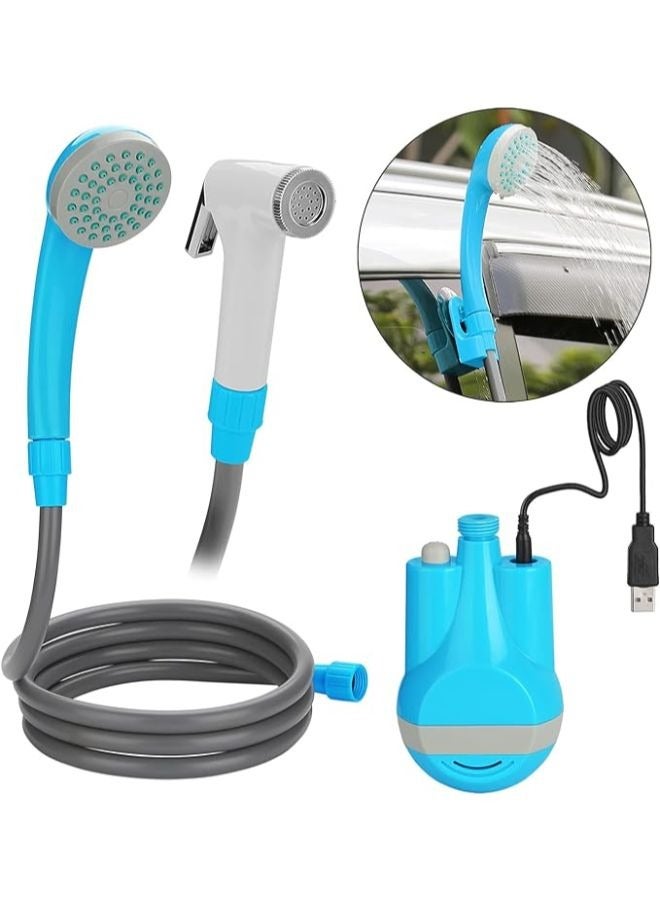 Portable Camping Shower, Travel Shower Outdoor Portable Shower Head 2200 mAH Rechargeable Battery USB Cable 1.8m Hose Water Pump for Outdoor Travel Bike Car Washing Pet Cleaning Plants Watering - Image 1